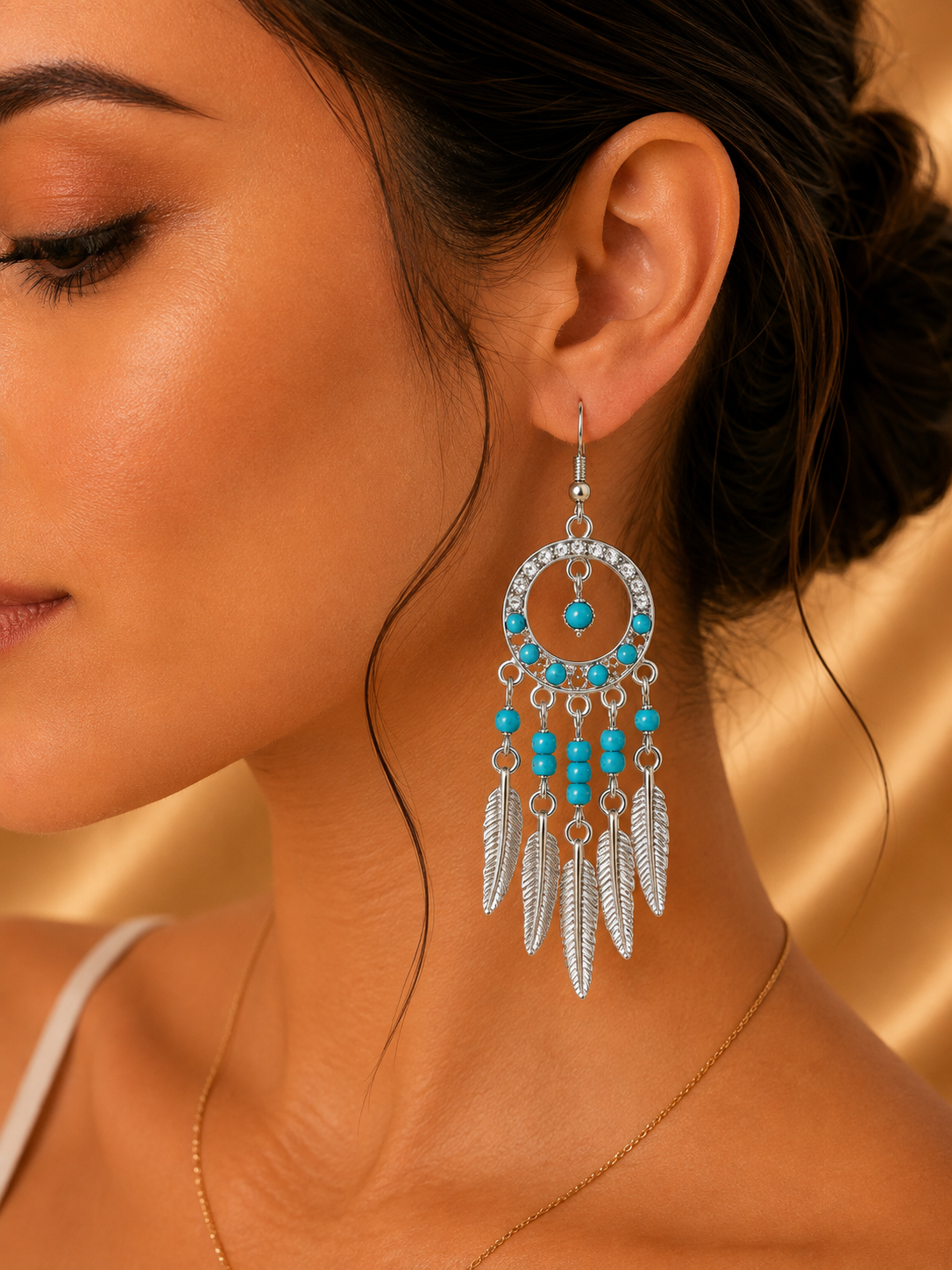 Aretes de fantasía estilo atrapasueños con turquesa