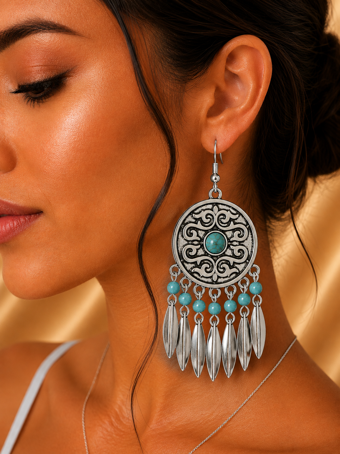 Aretes de fantasía bohemios con turquesa
