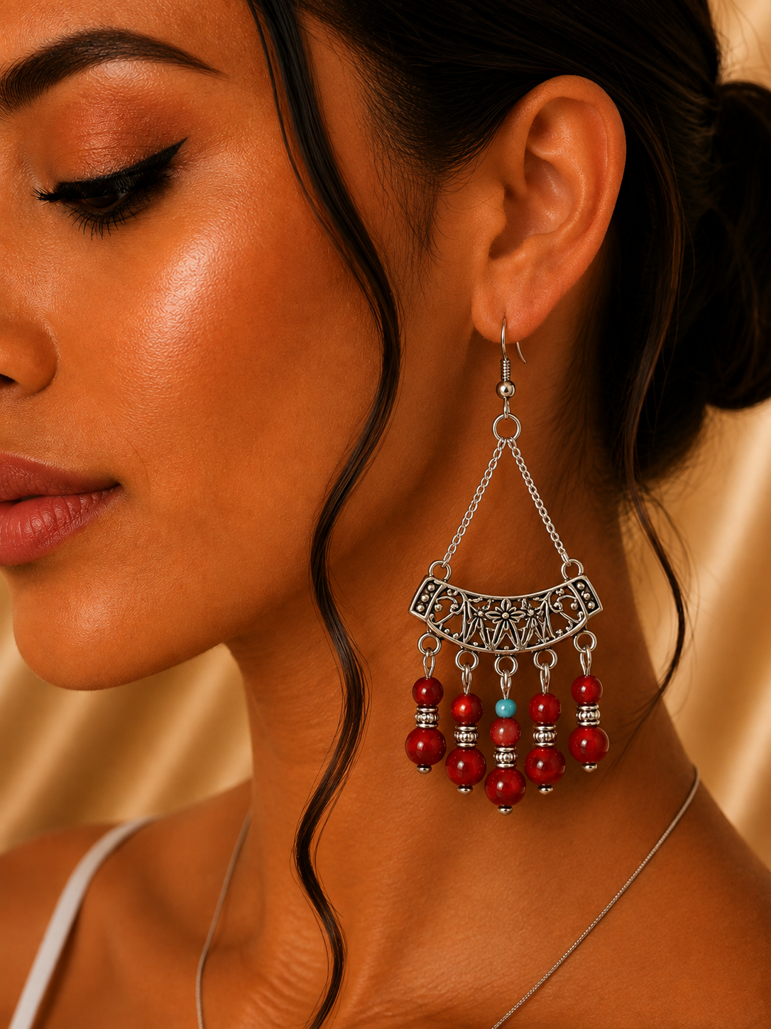Aretes de fantasía bohemios con cuentas rojas