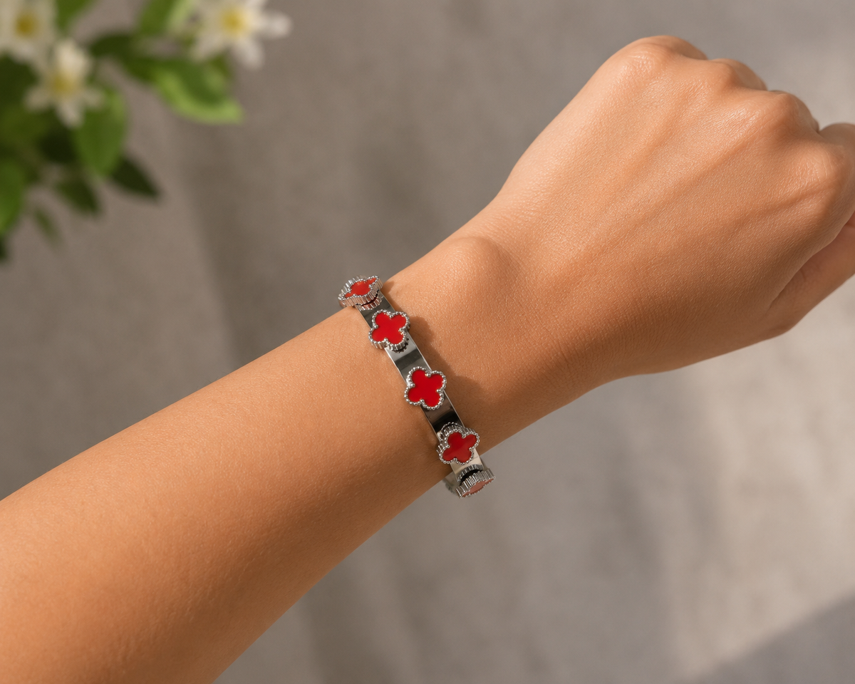 BRAZALETE ACERO ROJO PLATA