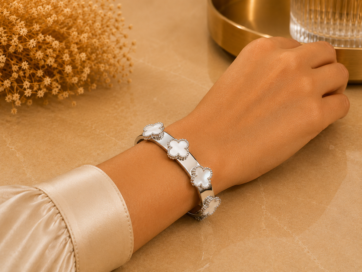 BRAZALETE ACERO PLATA FLOR