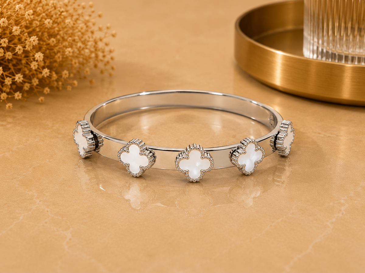 BRAZALETE ACERO PLATA FLOR