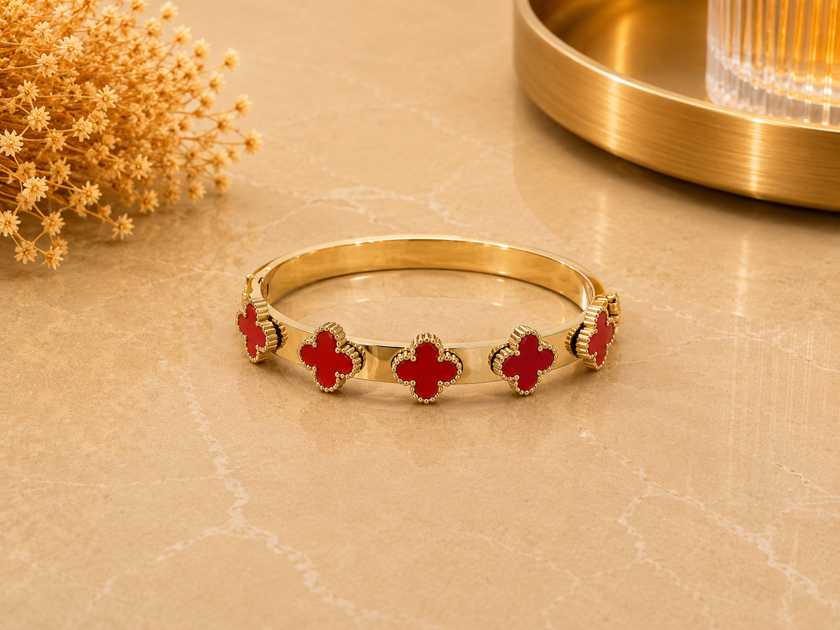 BRAZALETE ACERO FLOR ROJA