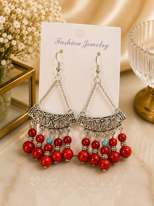 Aretes de fantasía bohemios con cuentas rojas