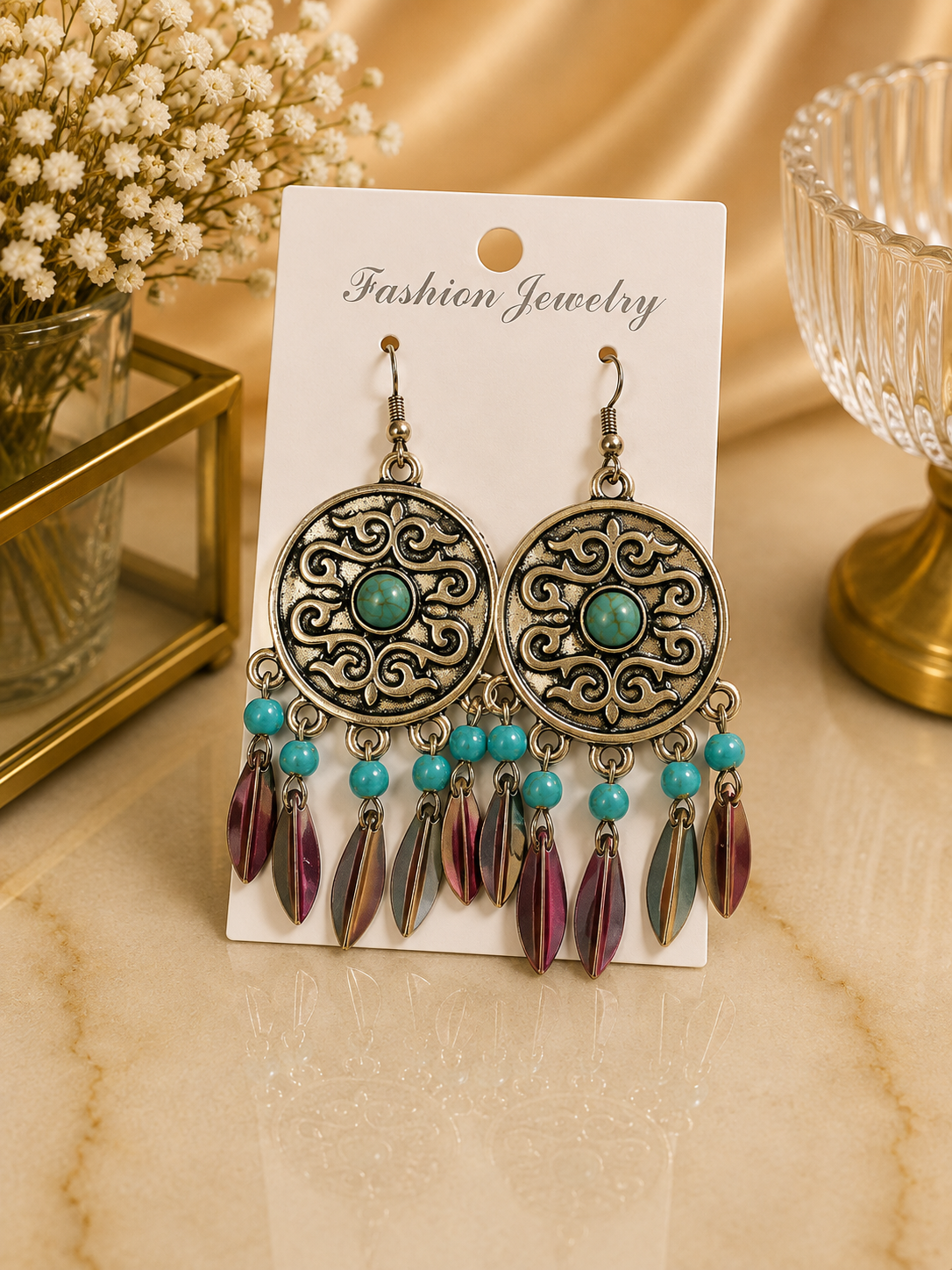 Aretes de fantasía bohemios con turquesa