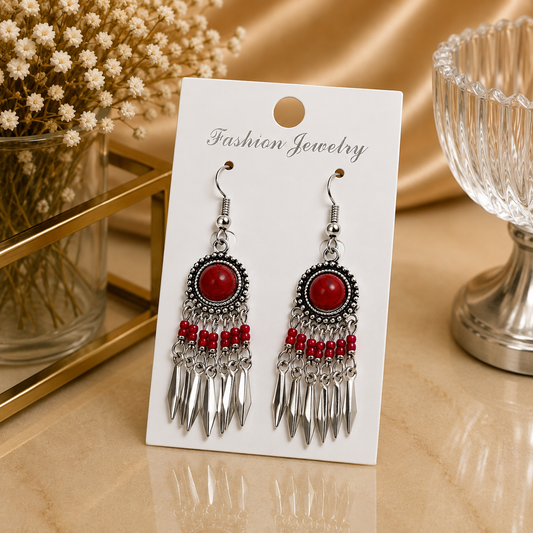 Aretes de fantasía bohemios con piedra roja