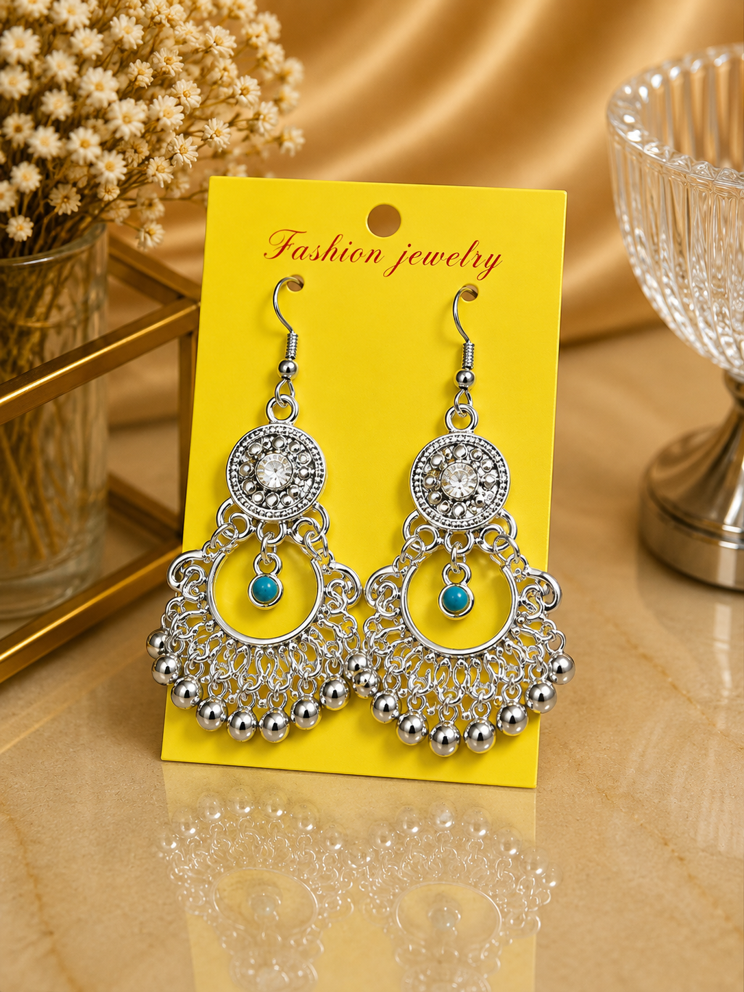 Aretes de fantasía bohemios con detalle turquesa
