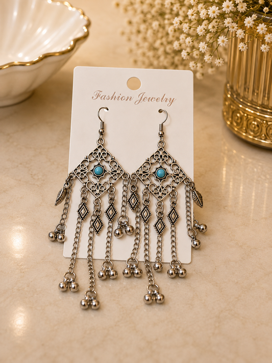 Aretes de fantasía bohemios con turquesa y cadenas