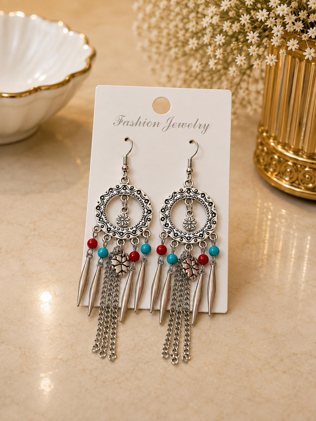 Aretes de fantasía bohemios con cuentas multicolor