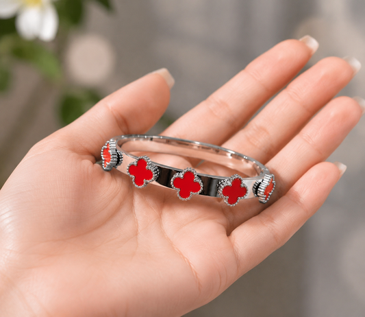 BRAZALETE ACERO ROJO PLATA