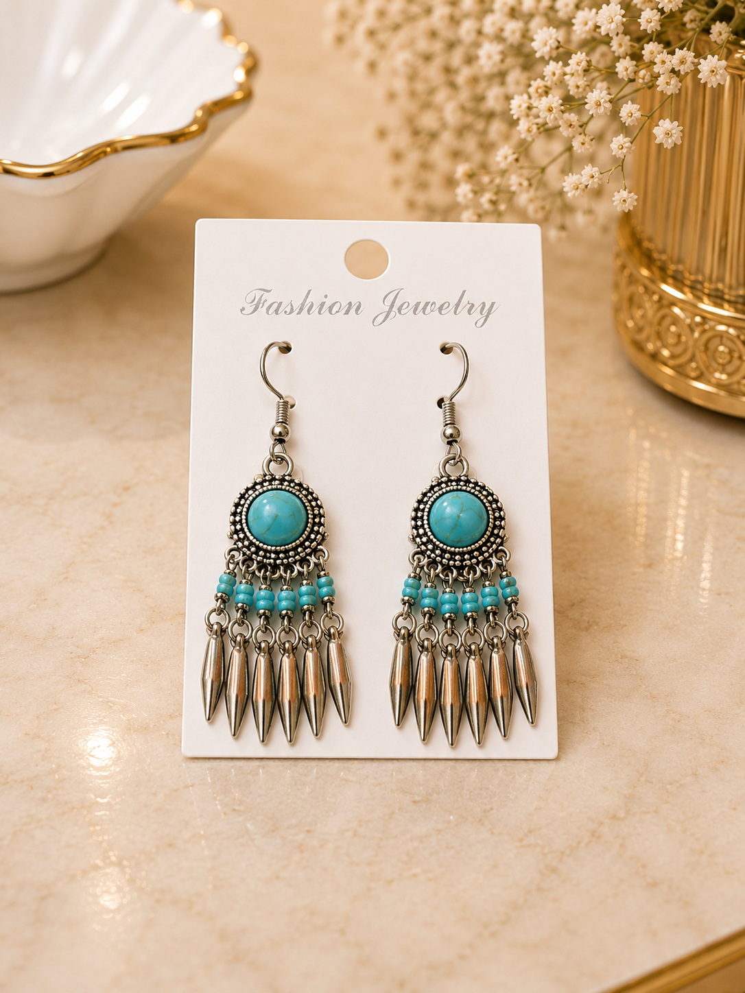 Aretes de fantasía bohemios con turquesa