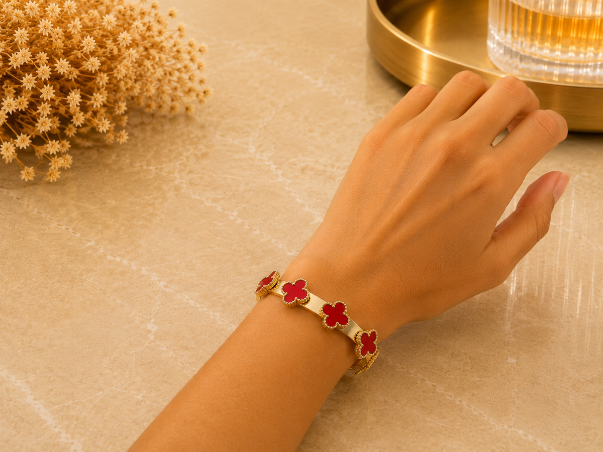 BRAZALETE ACERO FLOR ROJA