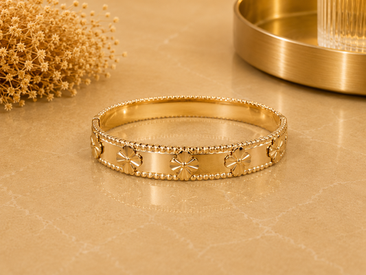 BRAZALETE ACERO DORADO FLORES