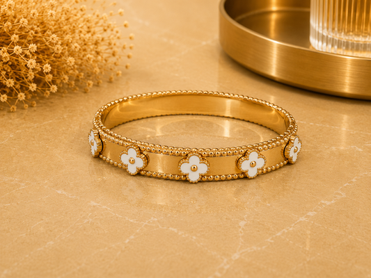 BRAZALETE ACERO FLORES BLANCAS